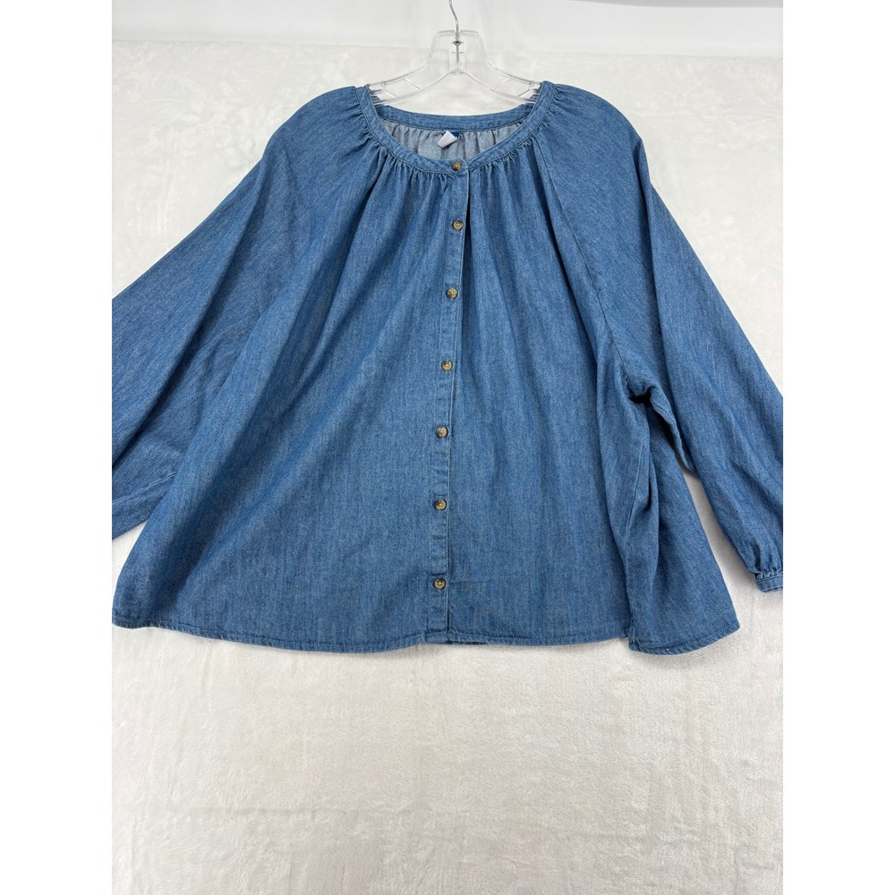 Old Navy Blouse Womens XL Petite Button Down Blue Long Sleeve 100% Cotton